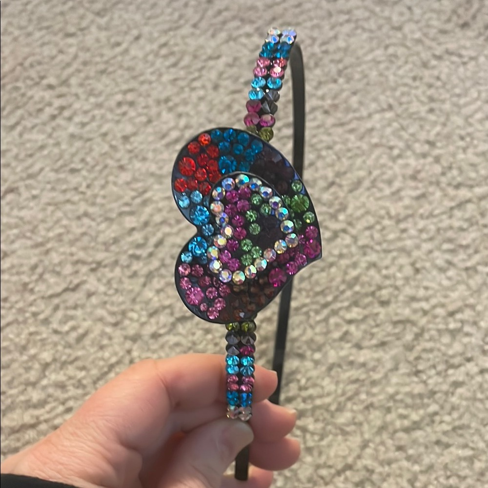 Multicolored Rhinestone Heart Metal Headband